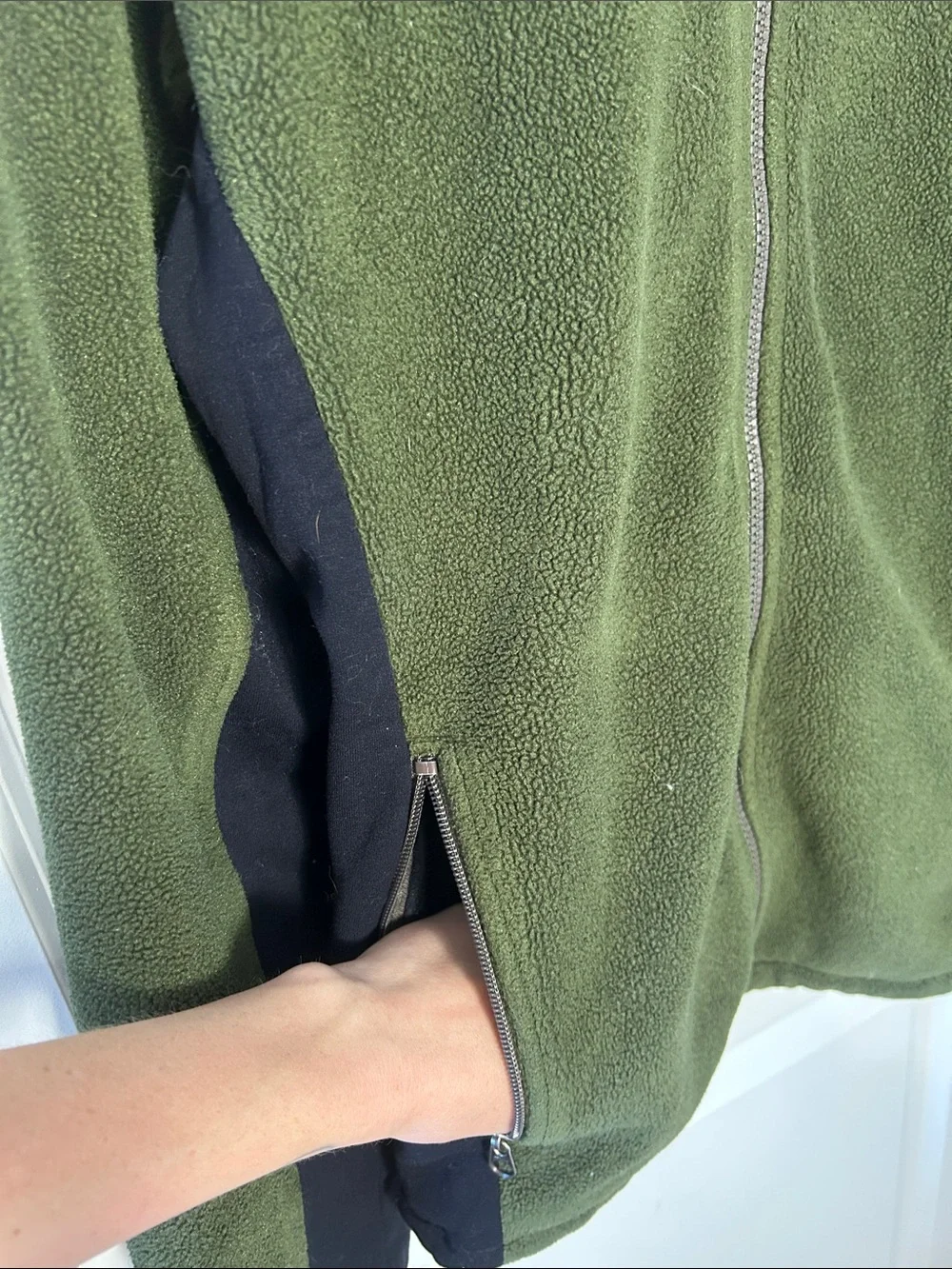 The North Face Olive Green Fleece Jacket with Black Panels